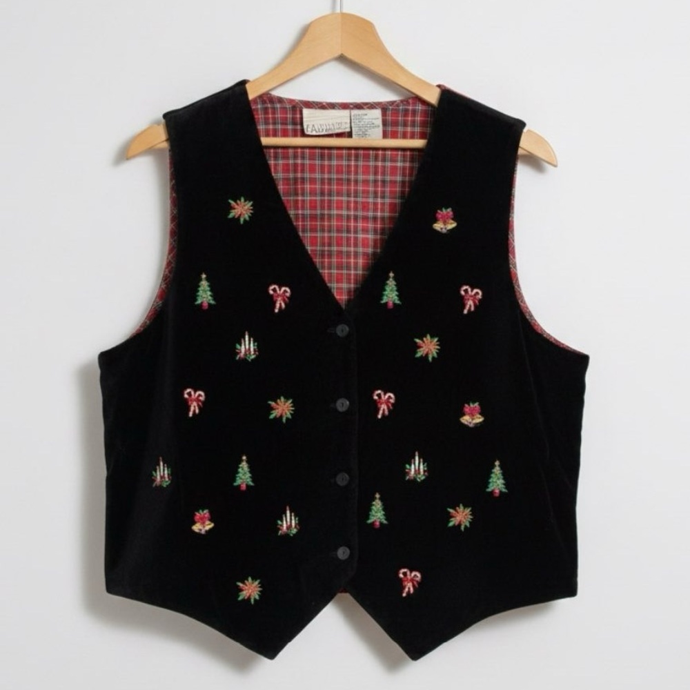 Casey & Max Velvet Vest Women’s L  Holiday Christmas Embroidered Vintage